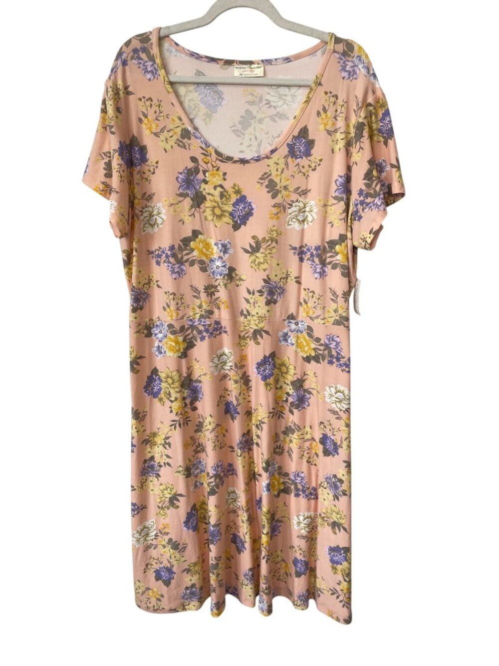 Bobbie Brooks Dress Plus Size 2X Floral Scoop Neck Short Sleeve Cottagecore NEW
